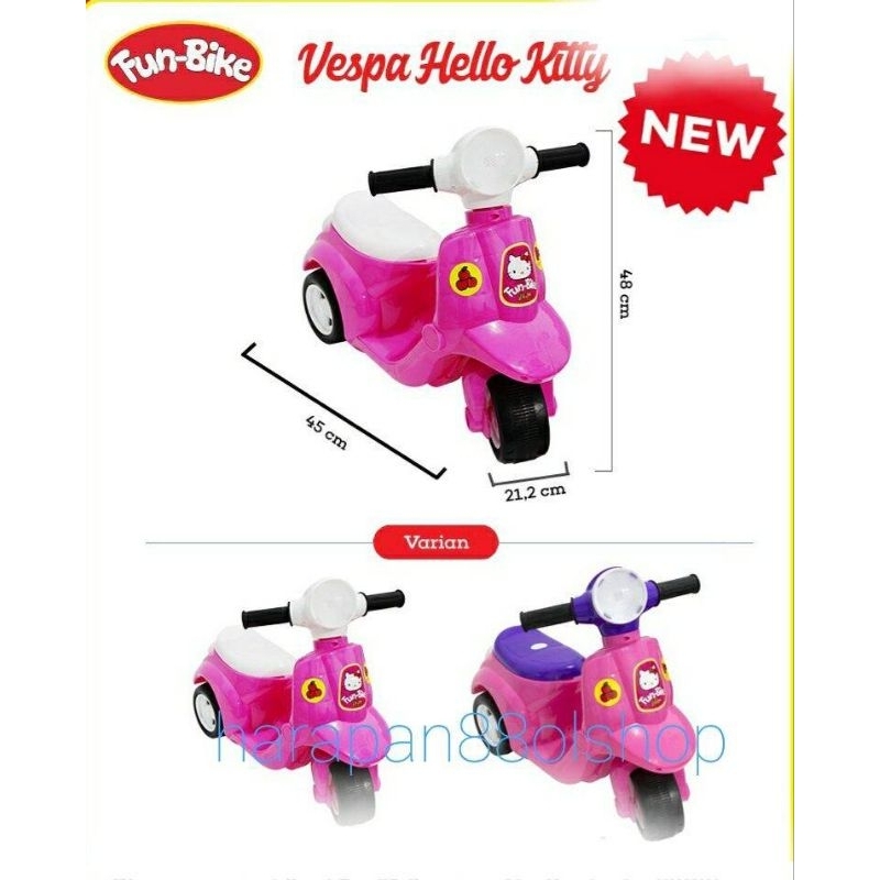 Vespa Duduk Anak Funbike Musik Dan Lampu Hello Kitty
