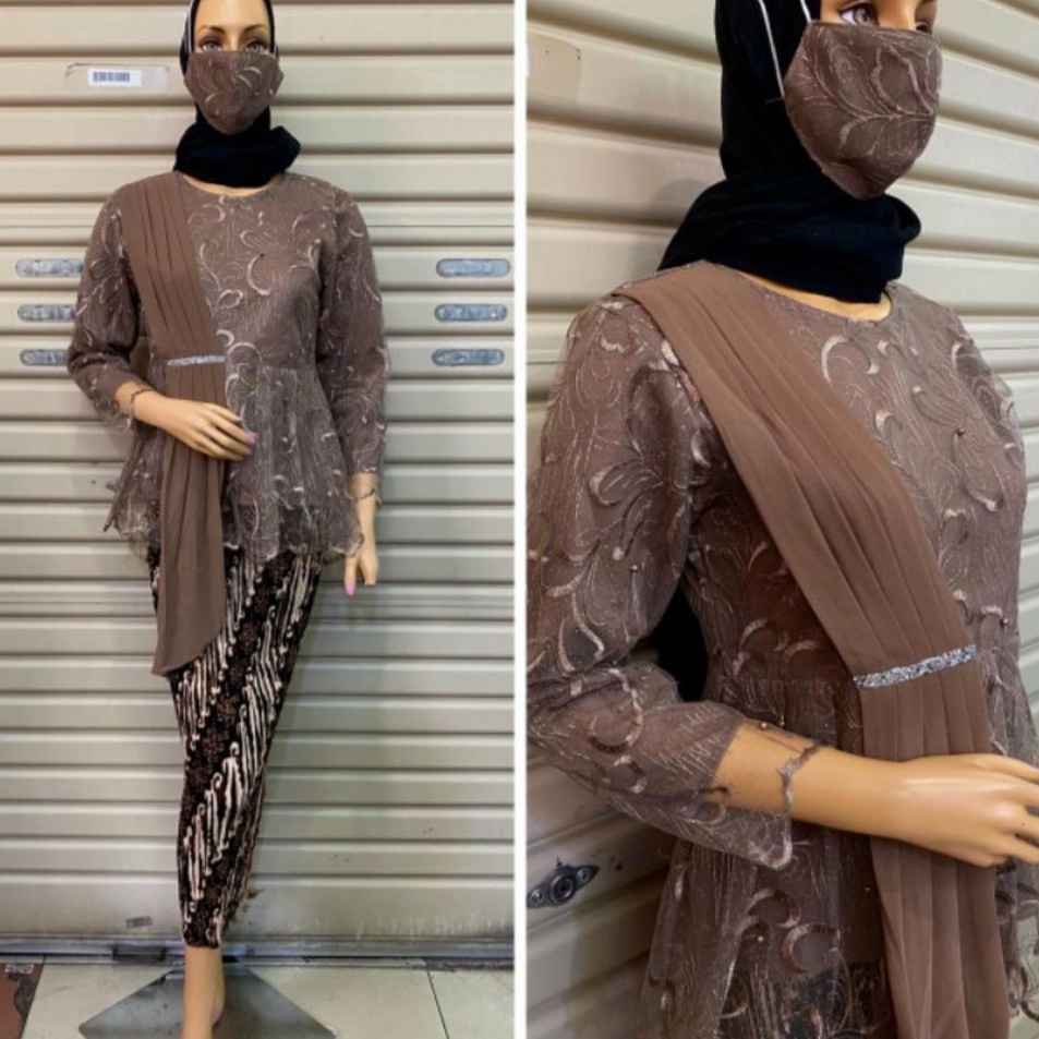 Murah Luar Biasa  D7 Setelan baju kebaya modern brokat tulle mutiara premium pakaian adat wanita tra