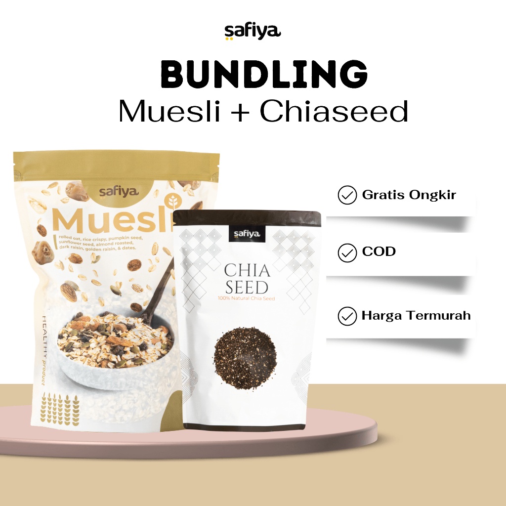 

DISKON BRANDS FESTIVAL 2 IN 1 PACKAGE Paket Bundling Spesial Muesli Safiya Chiaseed 25 gr Safiya serbuuu
