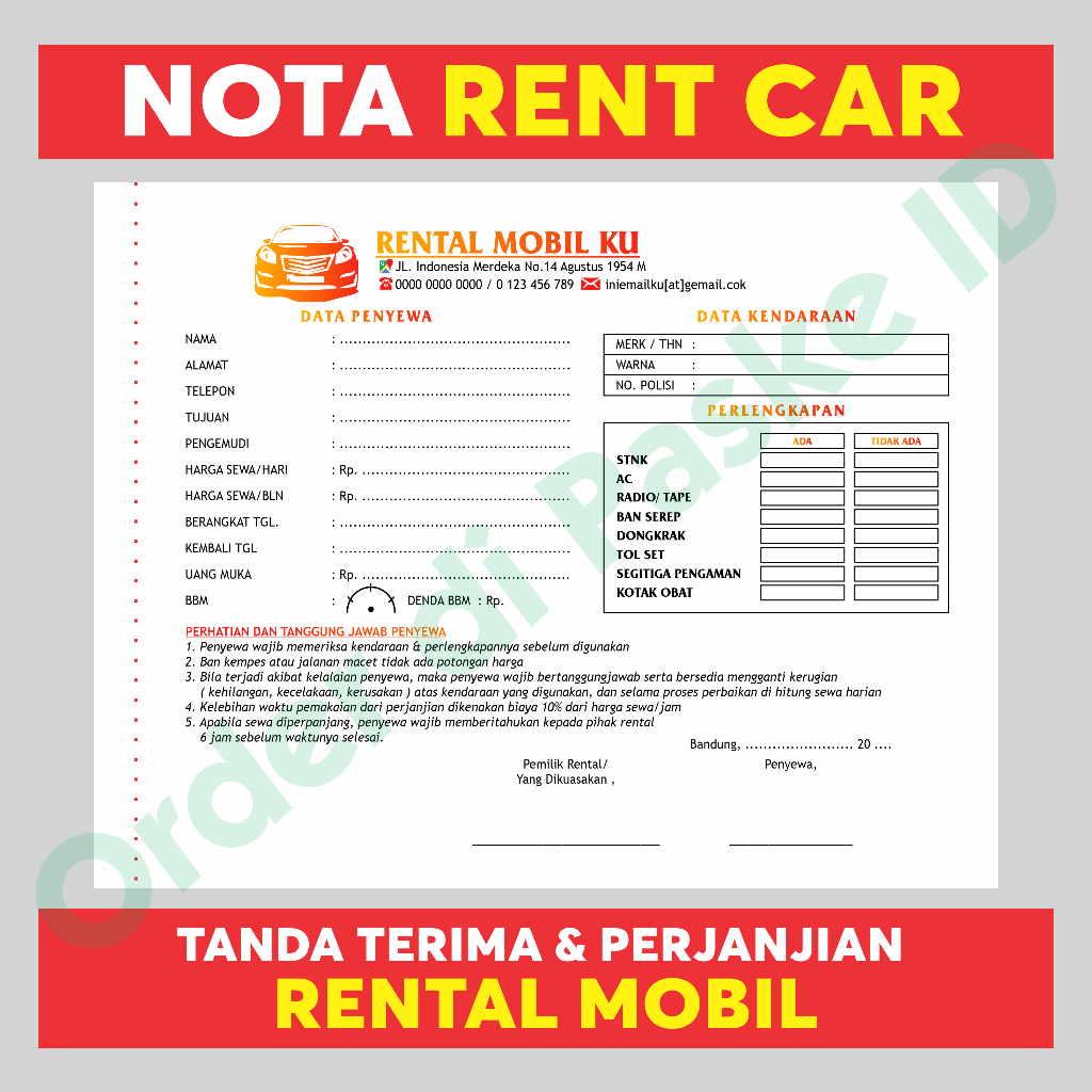 

CETAK NOTA TANDA TERIMA RENT CAR RENTAL MOBIL CUSTOM SENDIRI | DESAIN CUSTOM 02