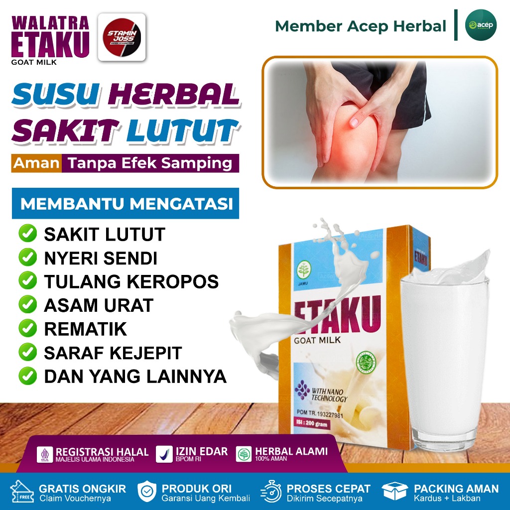 

ETAKU GOAT MILK Isi 200gr Susu Sakit Lutut Keropos Pengapuran Tulang Osteoporosis Nyeri Sendi Osteoarthritis Lutut Bengkak Suplemen Vitamin Pemulihan Lutut Kopong Lutut Cedera
