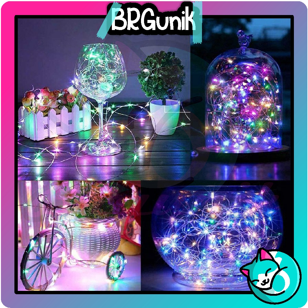 BRGUNIK Lampu Tumblr Kawat Mini 1 2 3 5 Meter Lampu Hias Dekorasi Gift Box Bucket Bunga Balon Fairy 