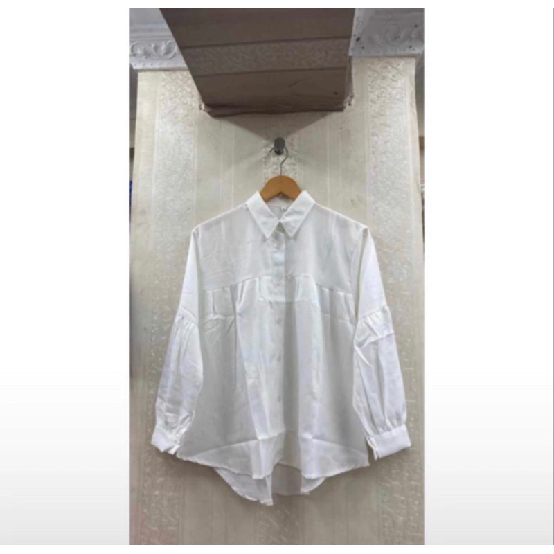 Blouse Tangan balon wanita/ Atasan wanita kerah tangan balon//blouse kekinian putih