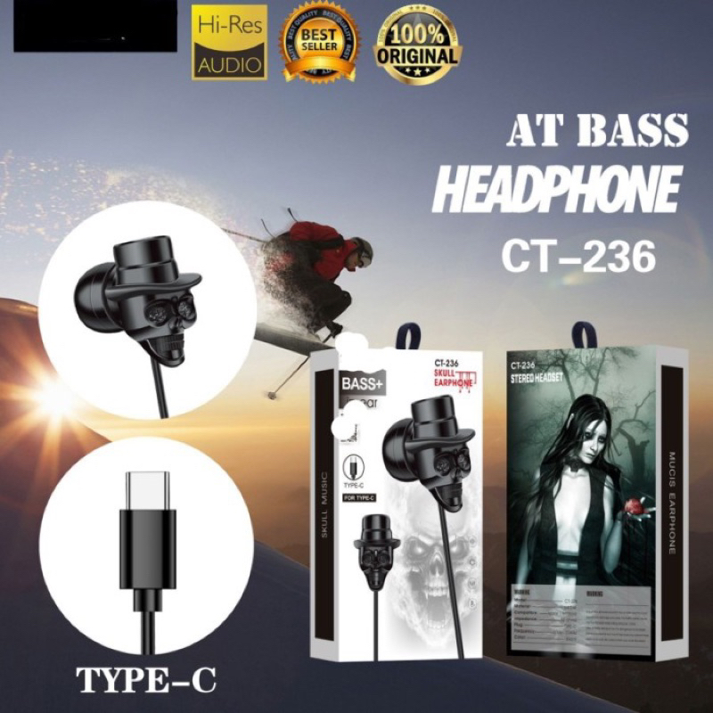 Headset Ct-236 Type C Stereo Skull Earphone At Bass Ct236