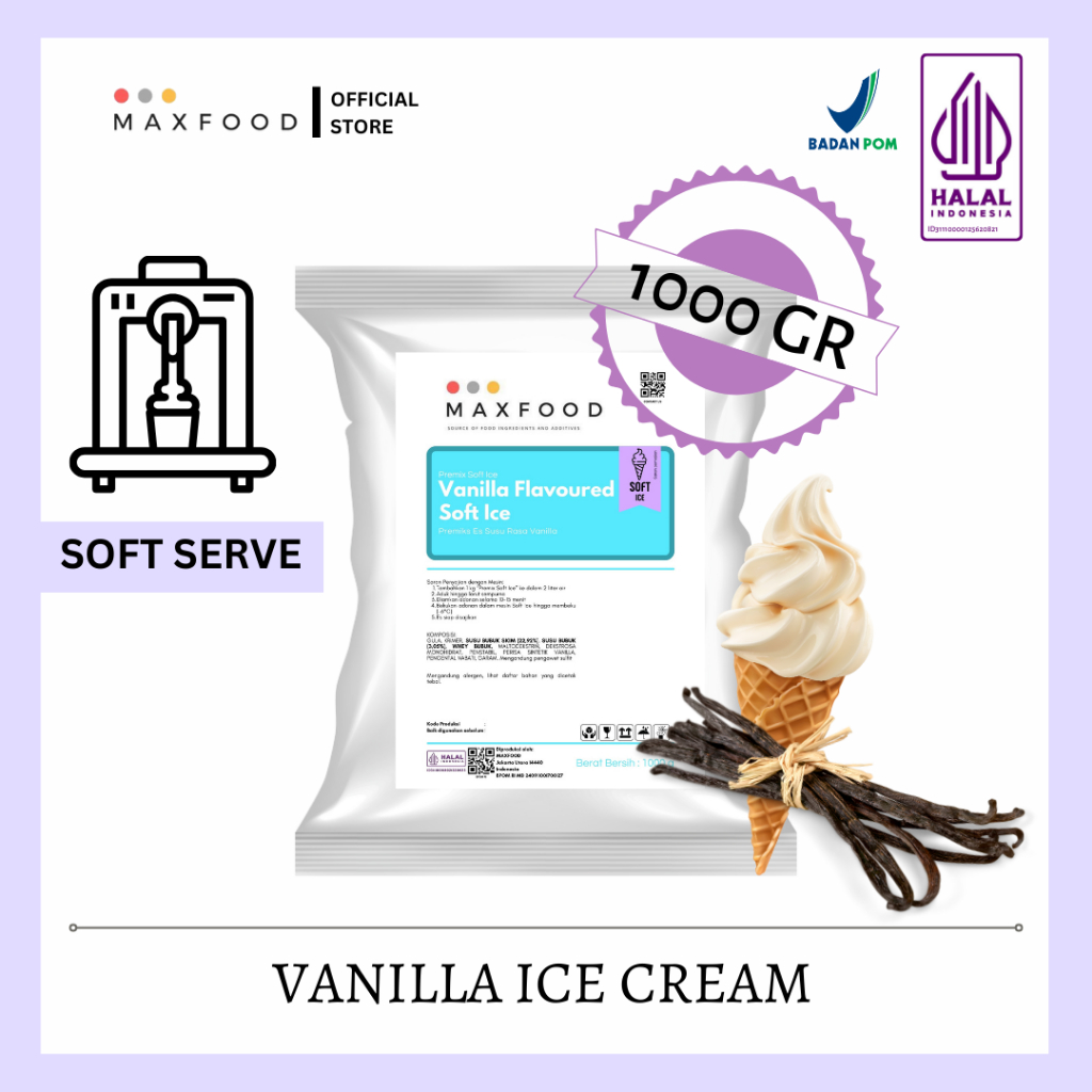 

MAXFOOD - Soft Vanilla Ice Cream Powder / Bubuk Es Krim Rasa Vanilla 1 Kg