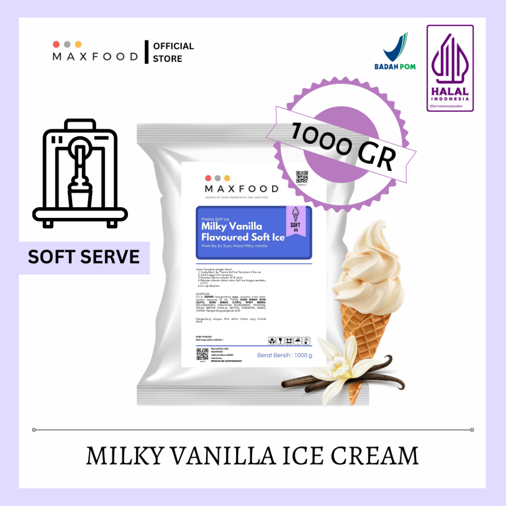 

MAXFOOD - Soft Milky Vanilla Ice Cream Powder / Bubuk Soft Es Krim Rasa Milky Vanilla 1 Kg