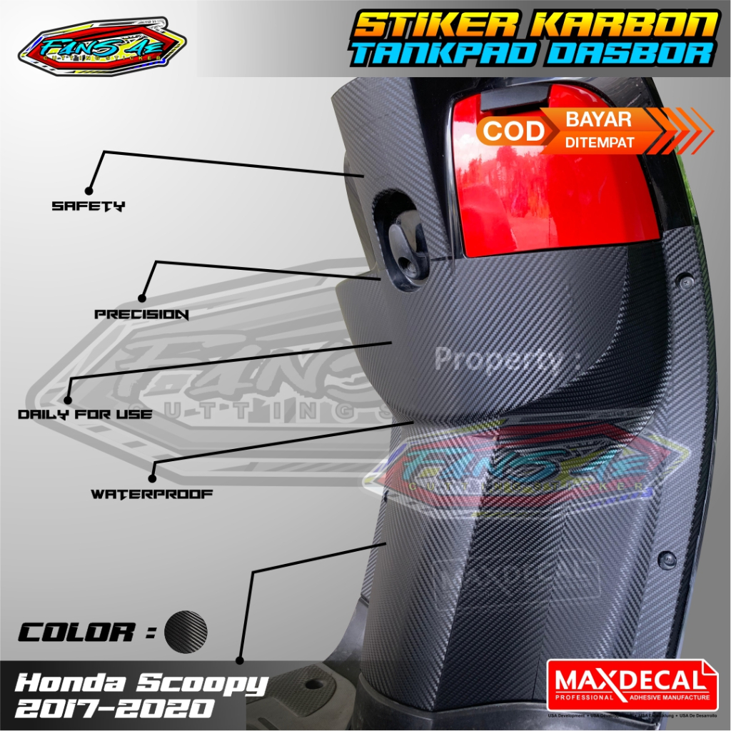 STRIPING STIKER TANKPAD PELINDUNG DASBOR DEPAN SCOOPY 2017-2020 KARBON KEVLAR