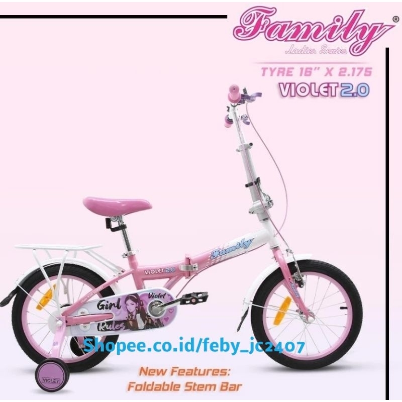 Family Sepeda Lipat ukuran 16 inch Anak Perempuan Violet 2.0