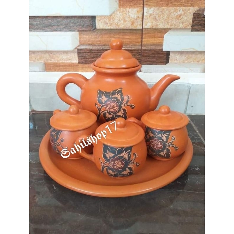Poci tanah liat (CEMPLUK) teko set cangkir 3