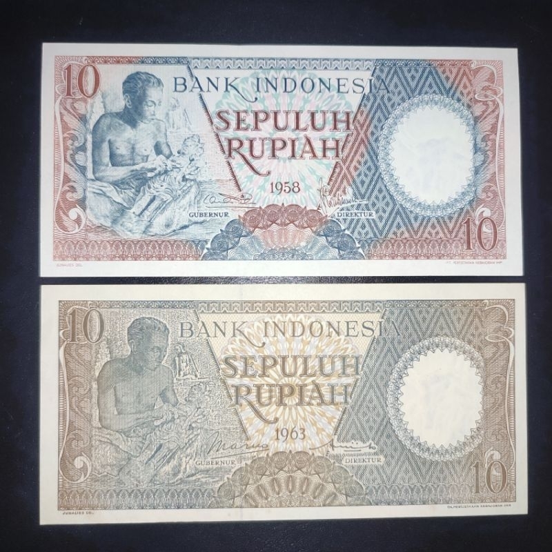 Uang Kuno 10 Rupiah 1958 & 1963 Seri Pekerja aUNC/UNC GRESS