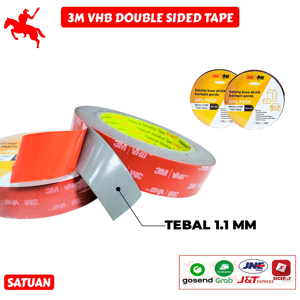 

Lakban OPP Tape / Isolasi Double Tape KSATRIA Tape 3M VHB Tebal 1.1 MM, Ukuran 12MM & 24MM x 4.5M-PCS