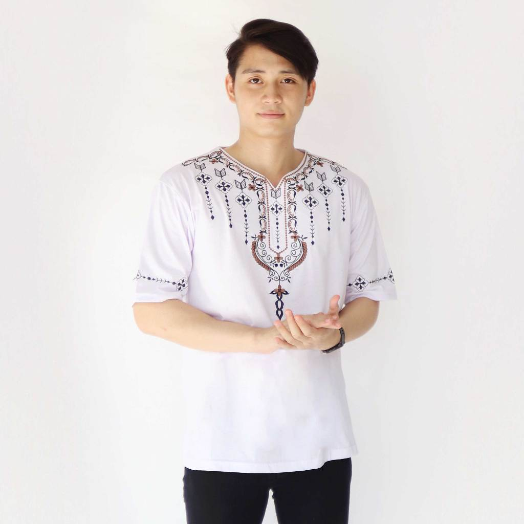 Kaospolos - Baju Kaos Muslim Pria Bordir Motif Batik Lengan Pendek | Baju Koko UJ