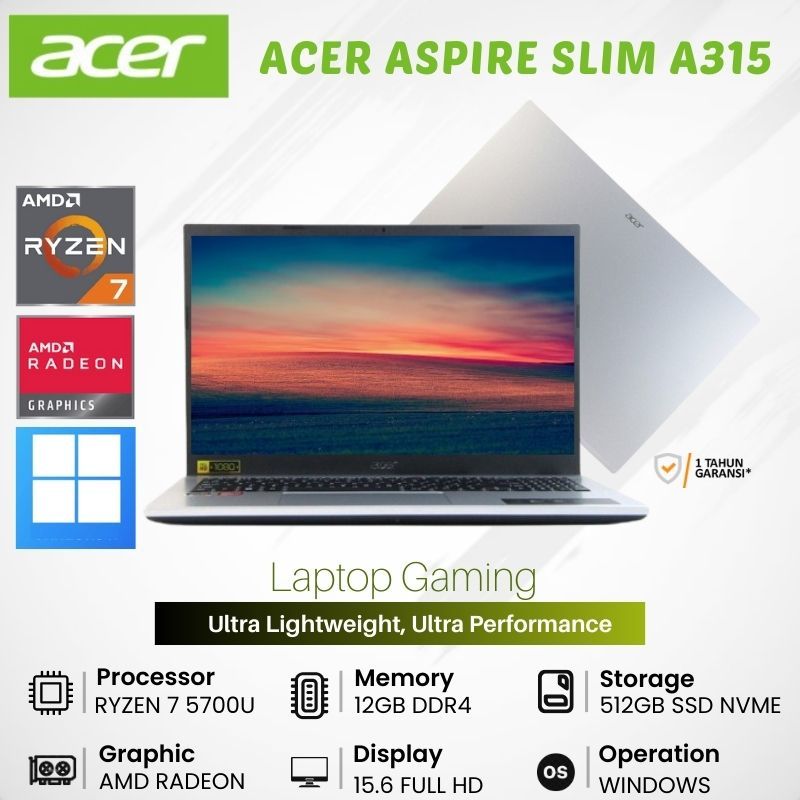 Laptop Baru Acer Aspire 3 A315-44P-R9GQ [Ryzen 7 5700U - 12Gb - 512Gb Ssd - Amd Radeon - 15.6" Fhd - Silver]