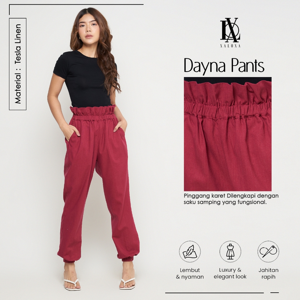 XALOXA DAYNA PANTS | Celana Jogger Wanita Bahan LINEN | Size Reguler