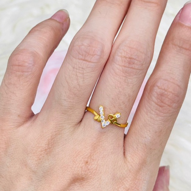 Cincin V permata uk 14 simple elegant emas asli kadar 700