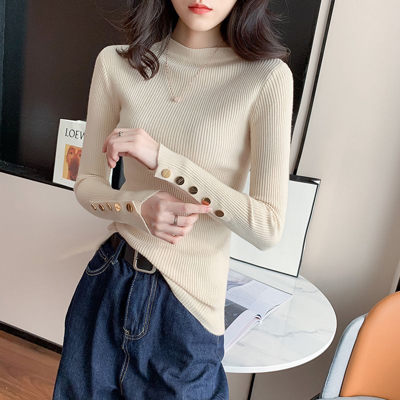 Inner Baju Wanita Kaos Rajut Lengan Panjang Model Korean Look Modern