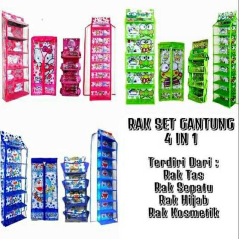 Rak Set Gantung 4 in 1 / Rak Gantung Oragnizer 4 in 1 ( Rak Tas Rak Sepatu Rak Jilbab Rak Kosmetik )