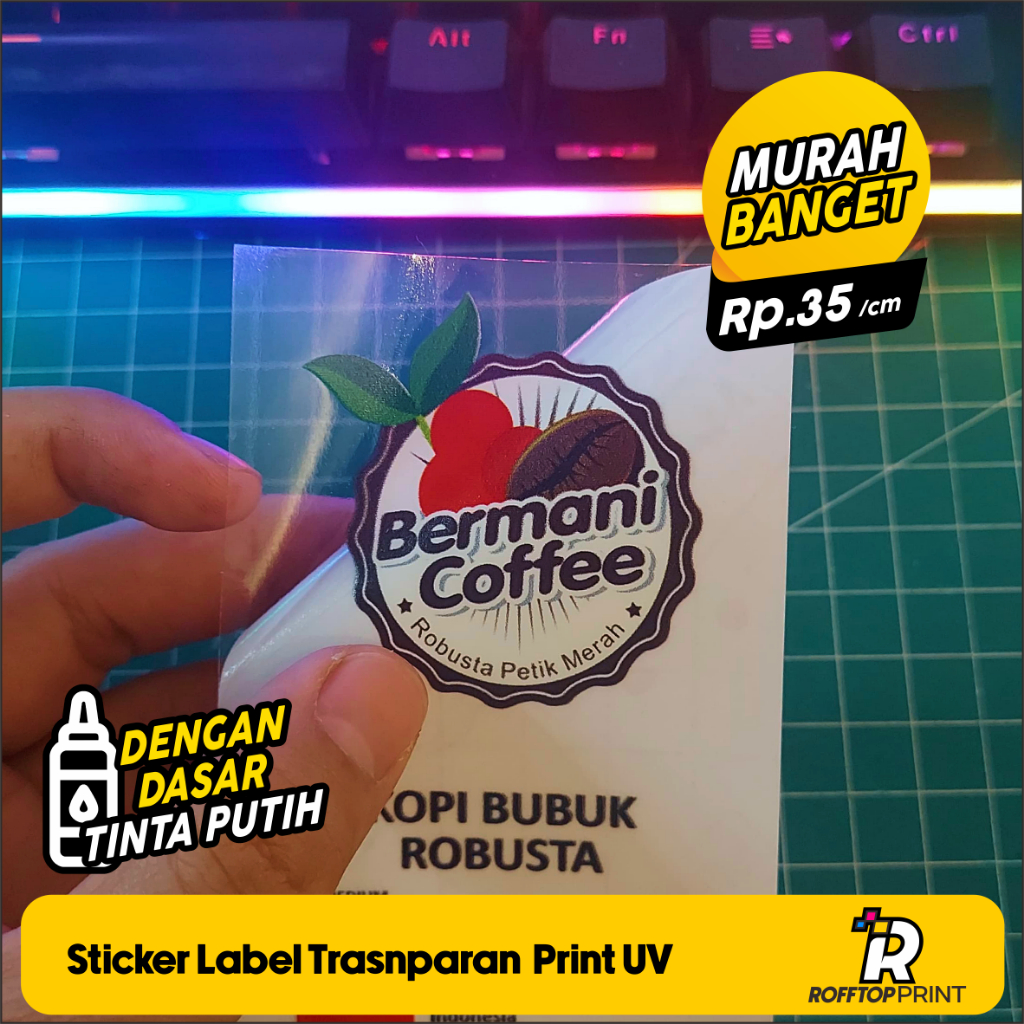 

Sticker Vinyl Transparan / Sticker Label produk - UV Print