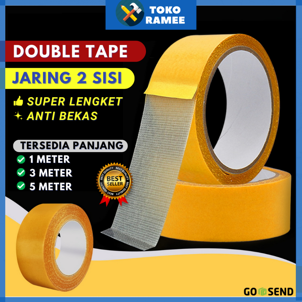 Lem Double Doble Tape Solatip / Selotip Kain Jaring 3M/5M/10M Transparan Bening 2 sisi | Solasi Sola