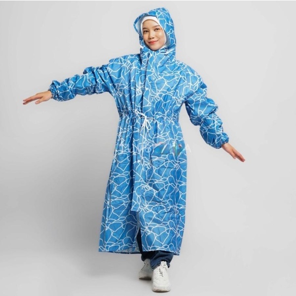 Jas Hujan Wanita Gamis 82009 Muslimah Hijabers Terusan Mantel Motif Abstrak