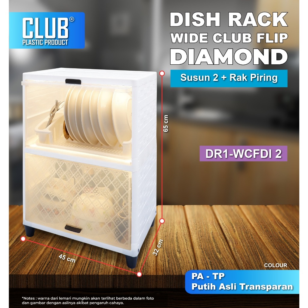 Rak Piring Wide Club Flip Diamond Susun 2 - Rak piring Lebar - Rak Piring Aesthetic - Lemari Dapur -