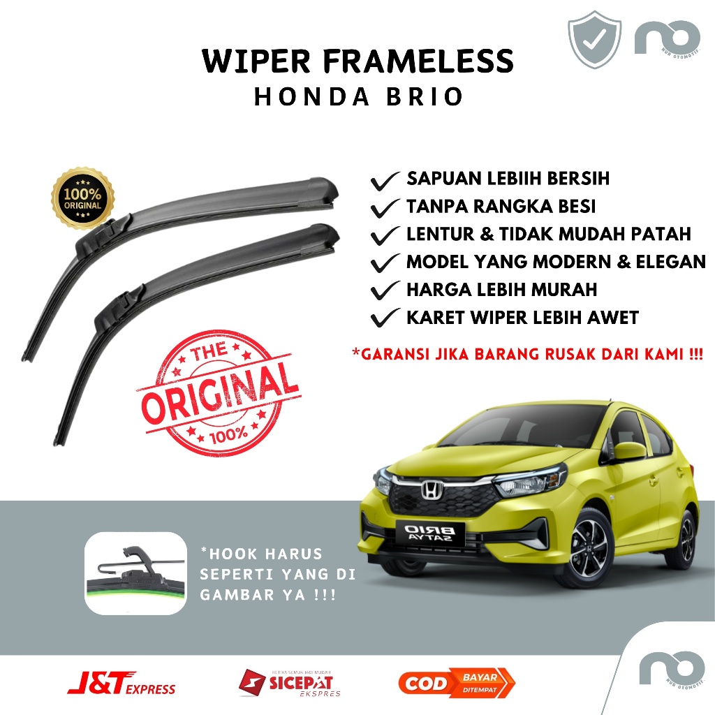 Wiper Mobil Frameless Honda Brio Sepasang Isi 2 Pcs Kanan Kiri  Wiper Kaca Mobil Honda Brio  Wiper M