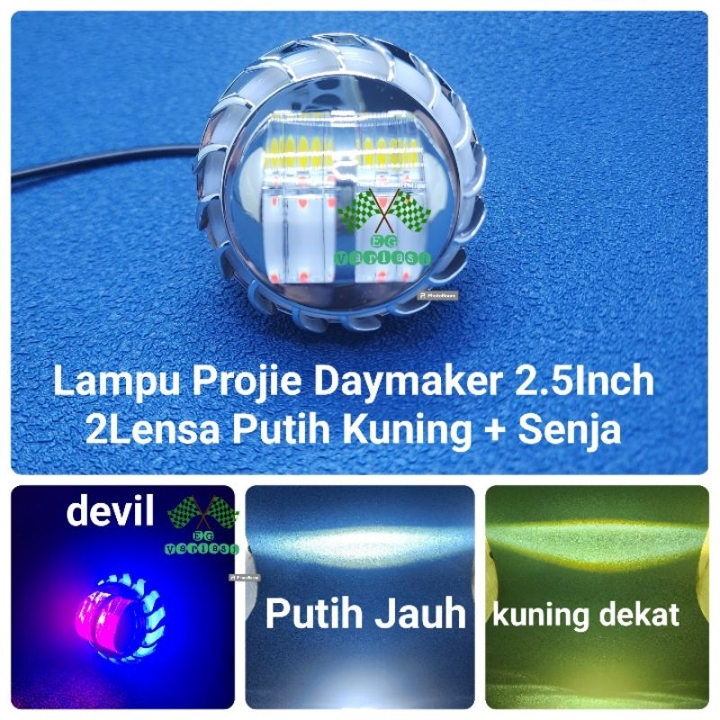 Lampu Tembak Daymaker Projie Mini 2.5inch Super Terang Jauh Putih Dekat Kuning + Senja Devil Eye Mer