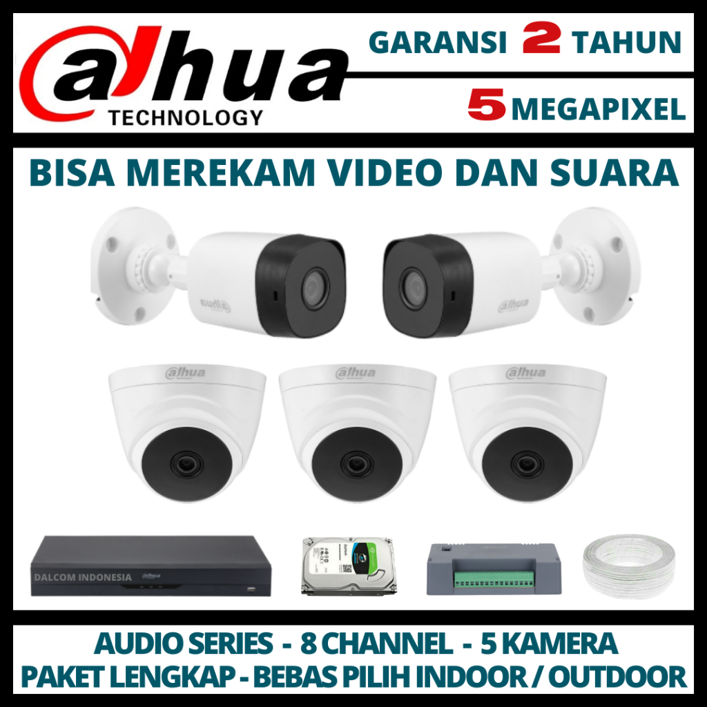 PAKET CCTV DAHUA 5MP DVR 8 CHANNEL 5 KAMERA