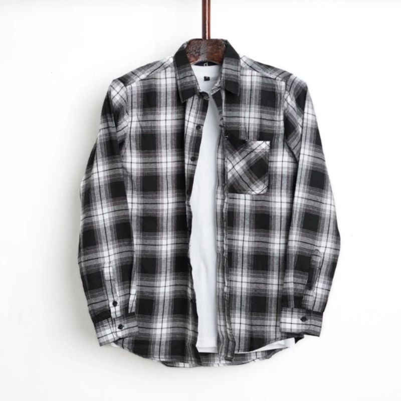 Anoali Kemeja Flanel Kotak Lengan Panjang Unisex Kode 3003