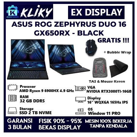 Laptop Gaming Asus ROG Zephyrus DUO 16 GX650RX AMD Ryzen 9 6900HX Nvidia RTX 3080TI 16GB Ram 32GB Ss