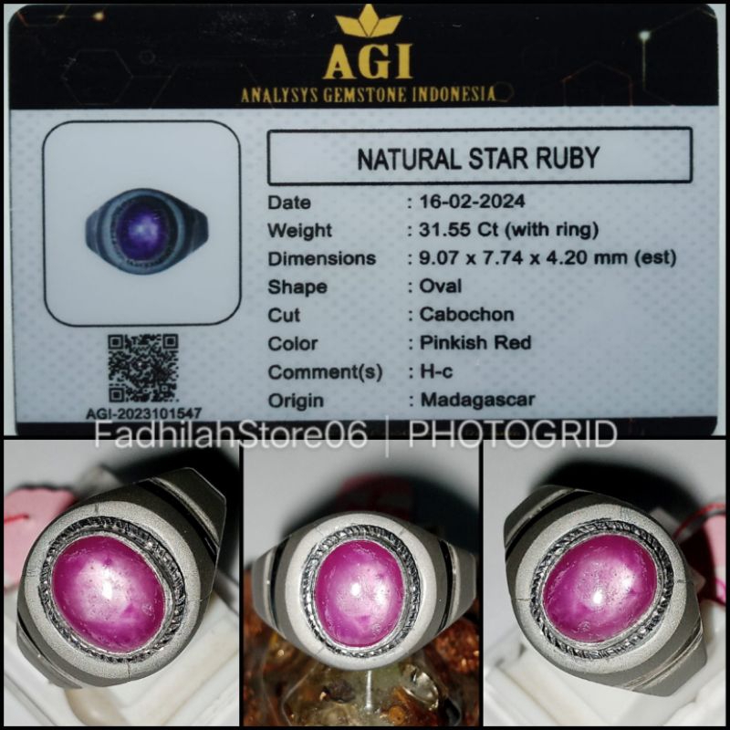 CINCIN MONEL NATURAL PINKISH STAR RUBY OVAL MADAGASKAR + MEMO LAB