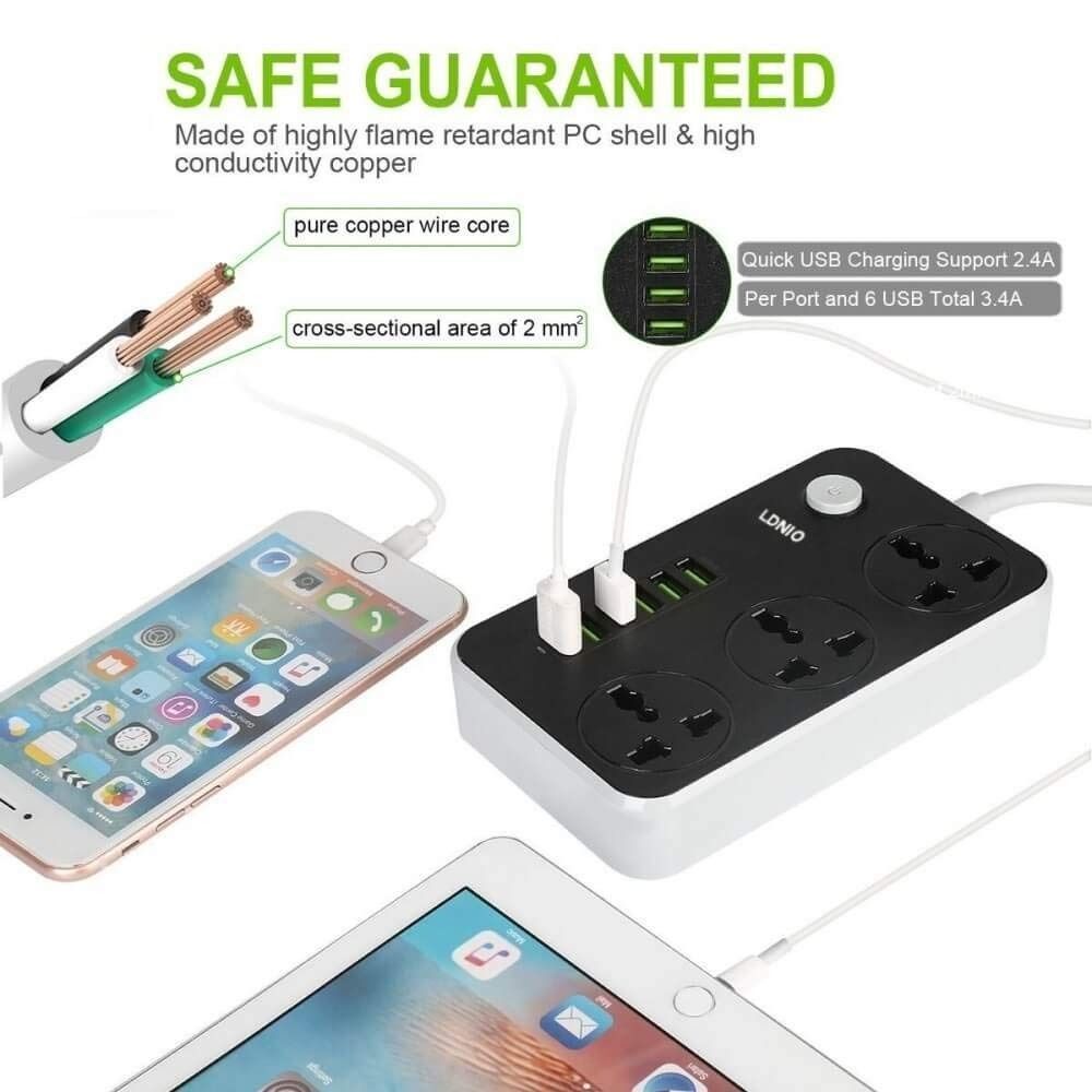 MH - Travel Charger Ldnio 6usb 3.4a - Traveling Socket dan Charger Ldnio