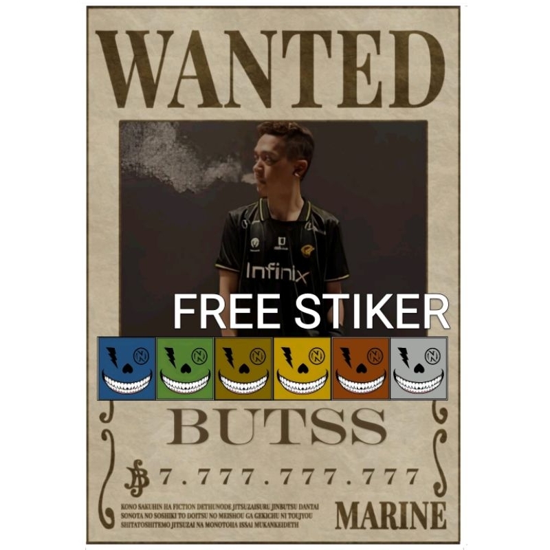 

stiker butss model wanted one piece ukuran A4 free stiker