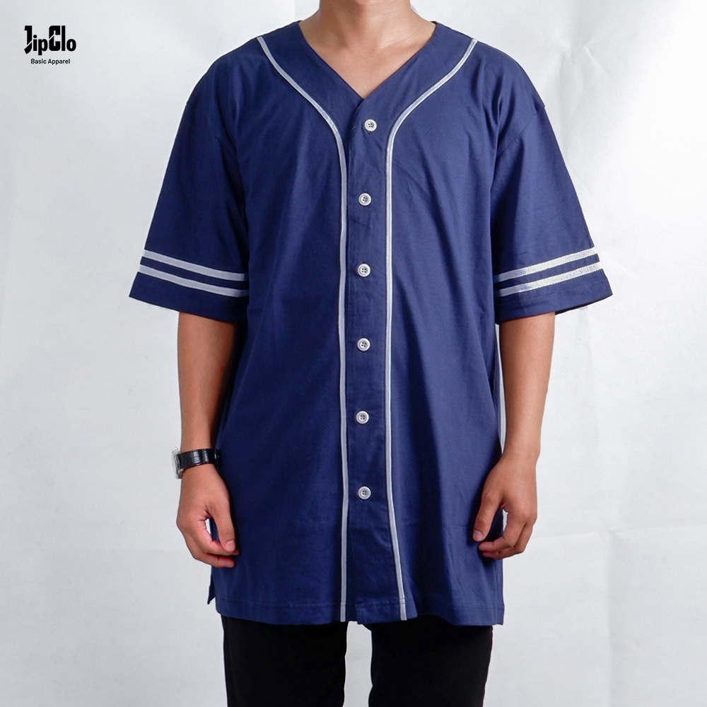 JipClo Baju Jersey Baseball Basic Unisex Pria Wanita Navy