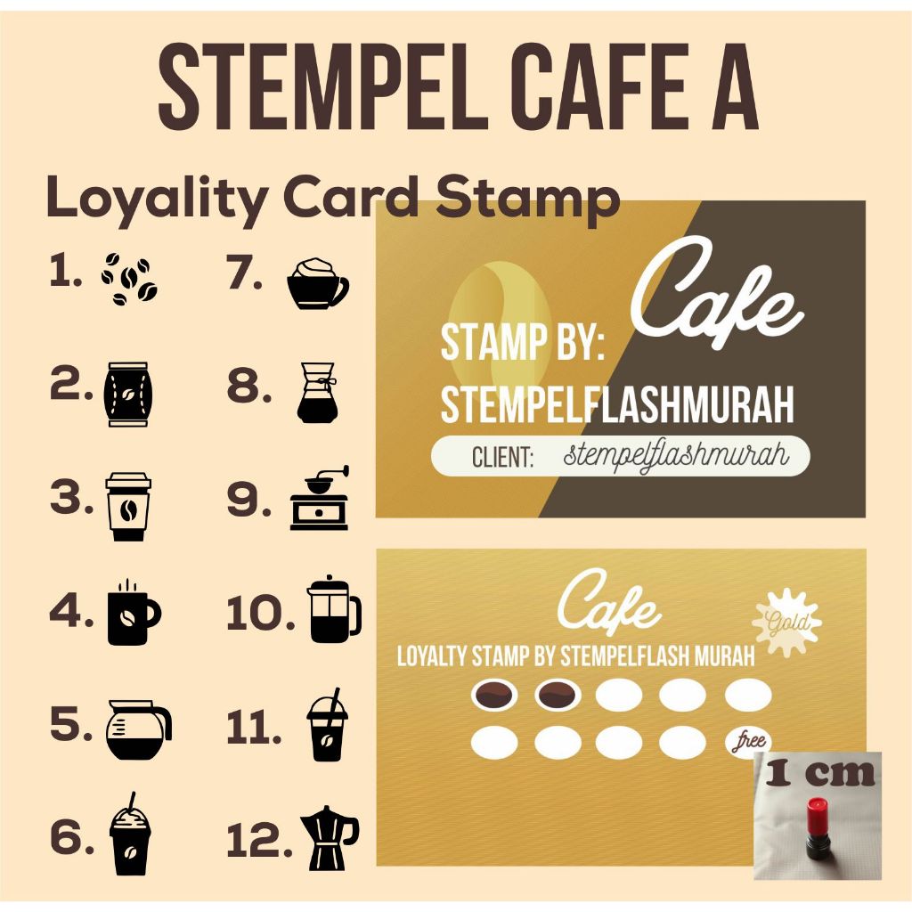 

stempel promo cafe A 1cm loyality kartu nama member card coffee kopi teh tea shop resto drink beverage flash stamp otomatis