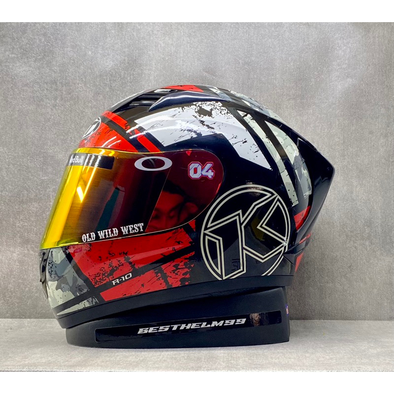 KYT R10 #3 Red/Black || Paket Ganteng - Visor Iridium - Helm Full Face - Single Visor