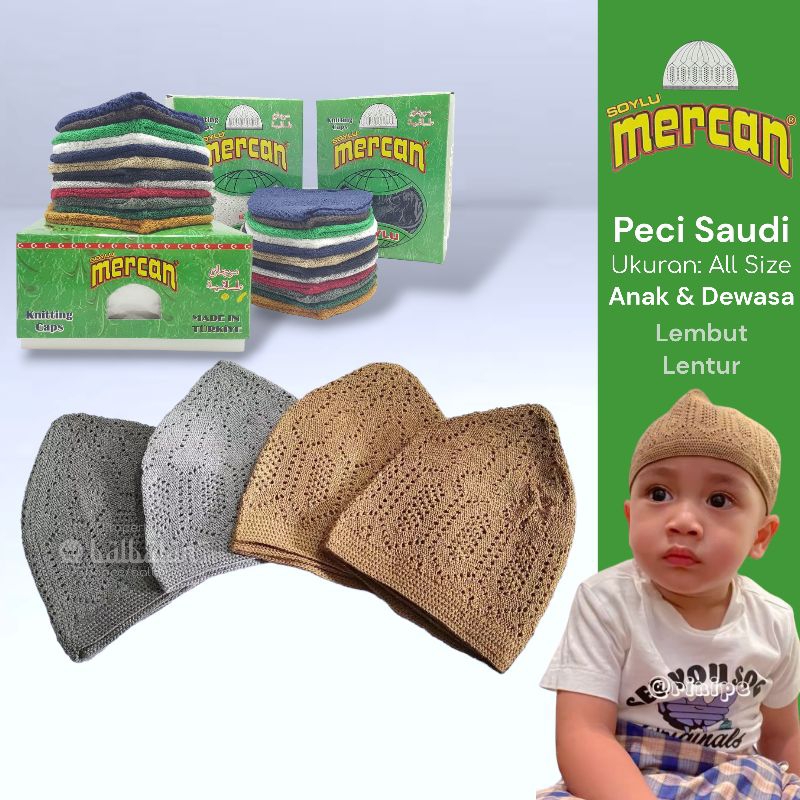 Peci Soylu Mercan Original, Kopiah Cipung, Songkok Turiye Saudi Rajut