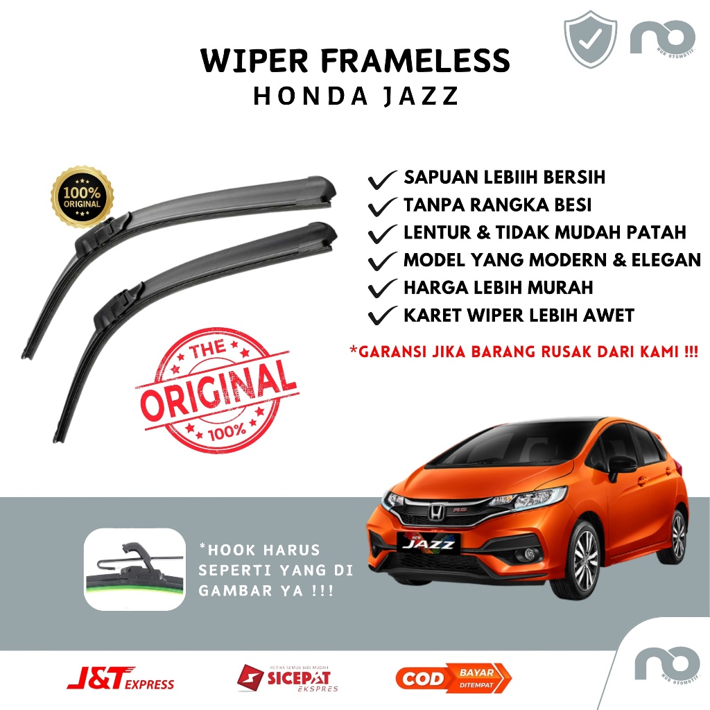 Wiper Mobil Frameless Honda Jazz Sepasang Isi 2 Pcs Kanan Kiri  Wiper Kaca Mobil Honda Jazz  Wiper M