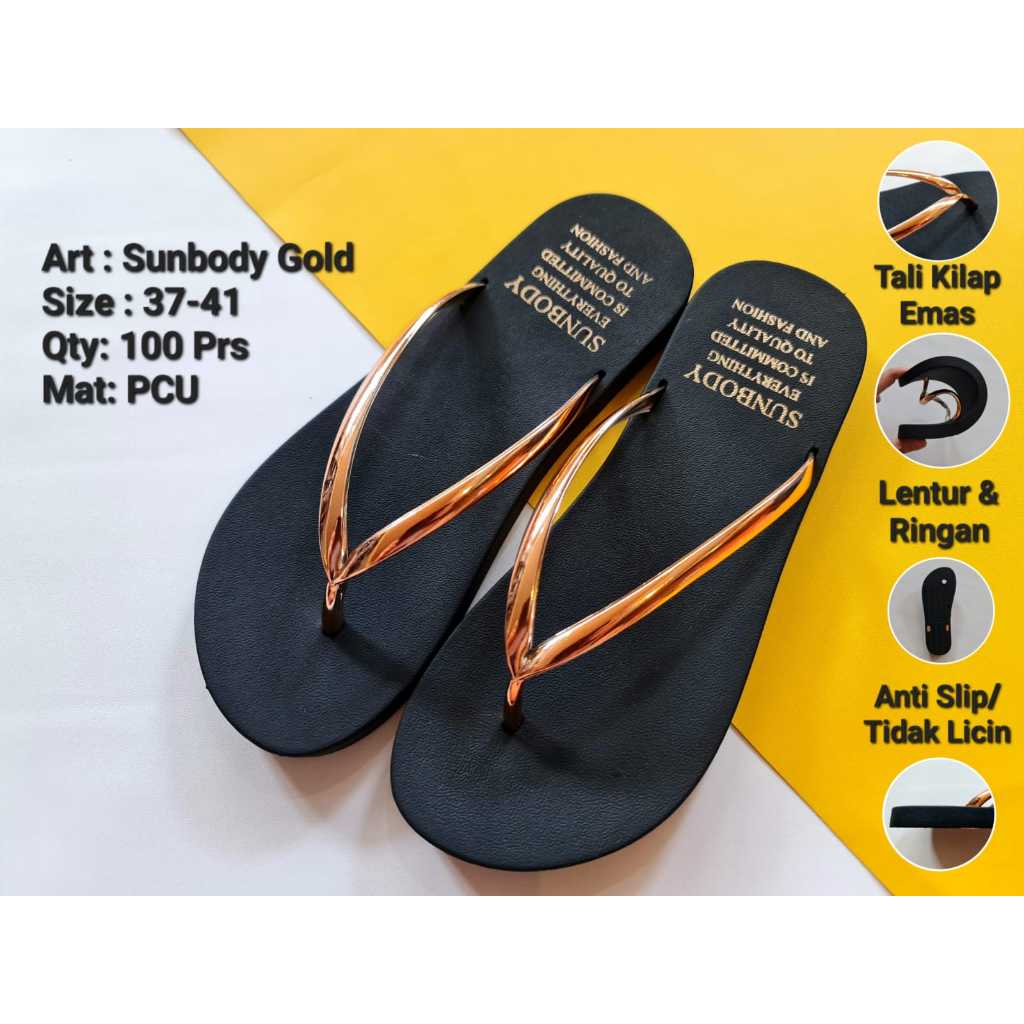 SANDAL JEPIT WANITA TALI EMAS BALANCE SUNBODY / SANDAL WANITA JEPIT KARET IMPORT