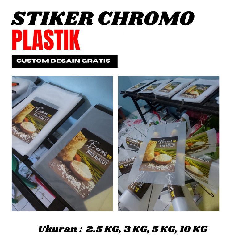 

Stiker Chromo Custom Kemasan Plastik Beras 2,5 KG , 3 KG , 5 KG , 10 KG