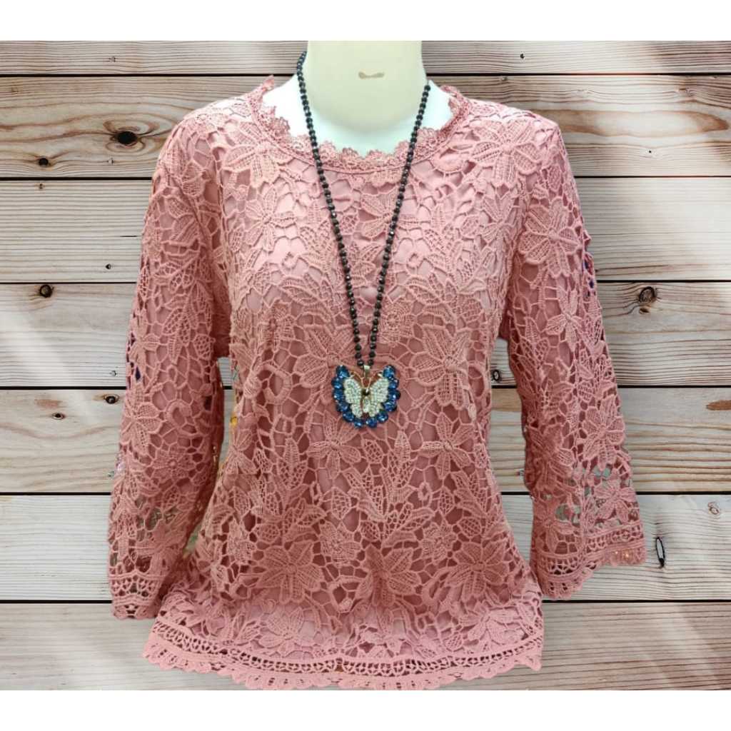 D 5198 blouse wanita brukat lengan panjang terbaru / baju atasan cewe jumbo kekinian murah