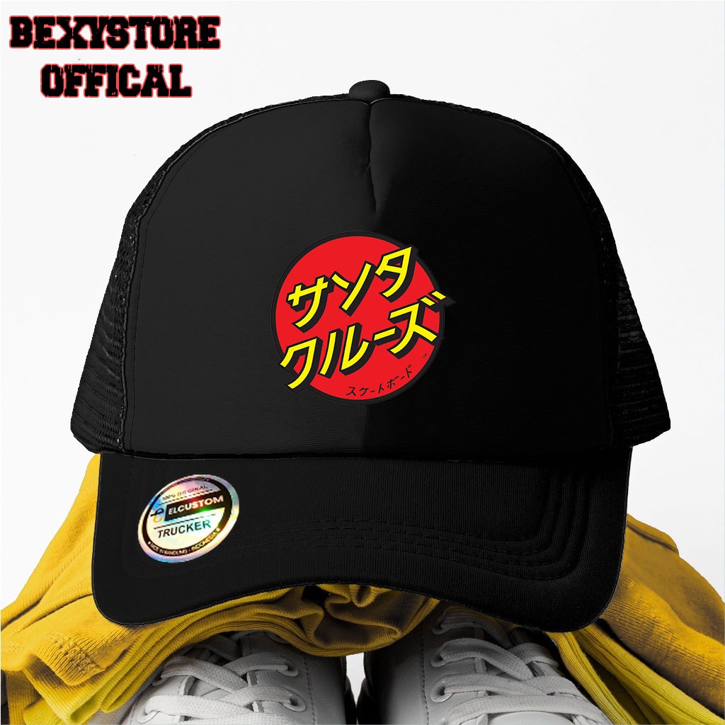 Topi Santa Cruz Japan Hitam Trucker / Topi Band / Topi Baseball / Trucker Hat / Topi Jaring Distro /