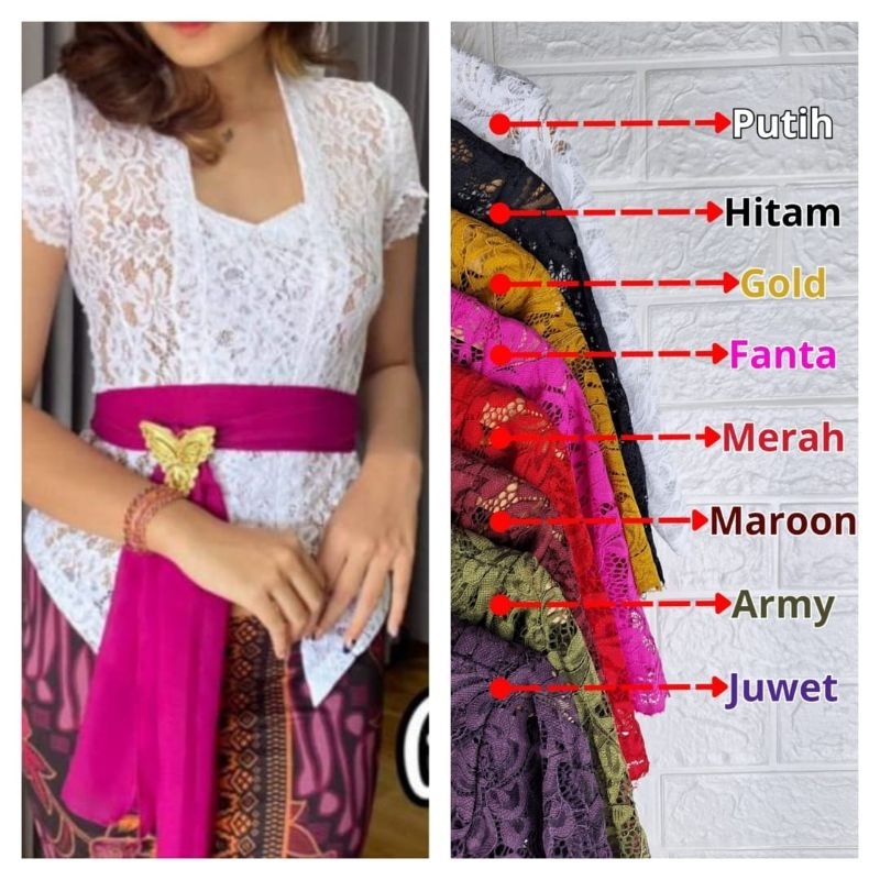 Kebaya Bali Brokat Sofia Strecth Lengan Pendek Model Lilit