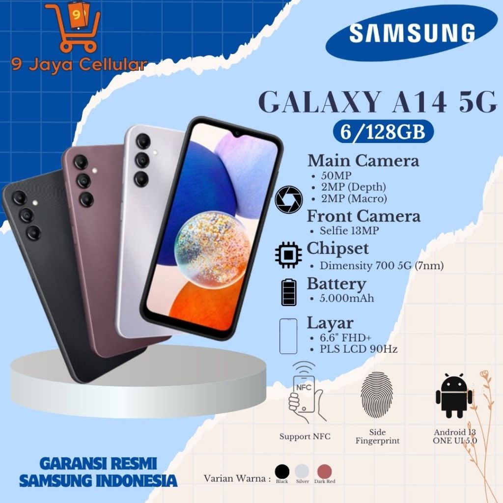 SAMSUNG Galaxy A14 5G 6GB 128GB 6.6" 50MP Camera Android GARANSI RESMI