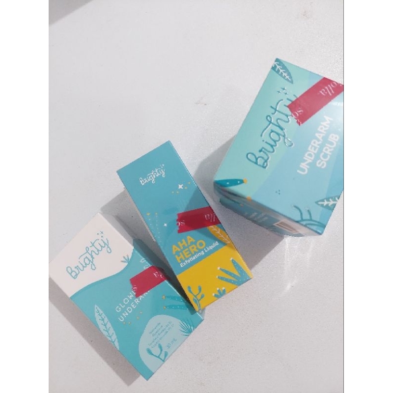 BRIGHTY GLOWING UNDERARM GEL, SCRUB DAN AHA HERO EXFO