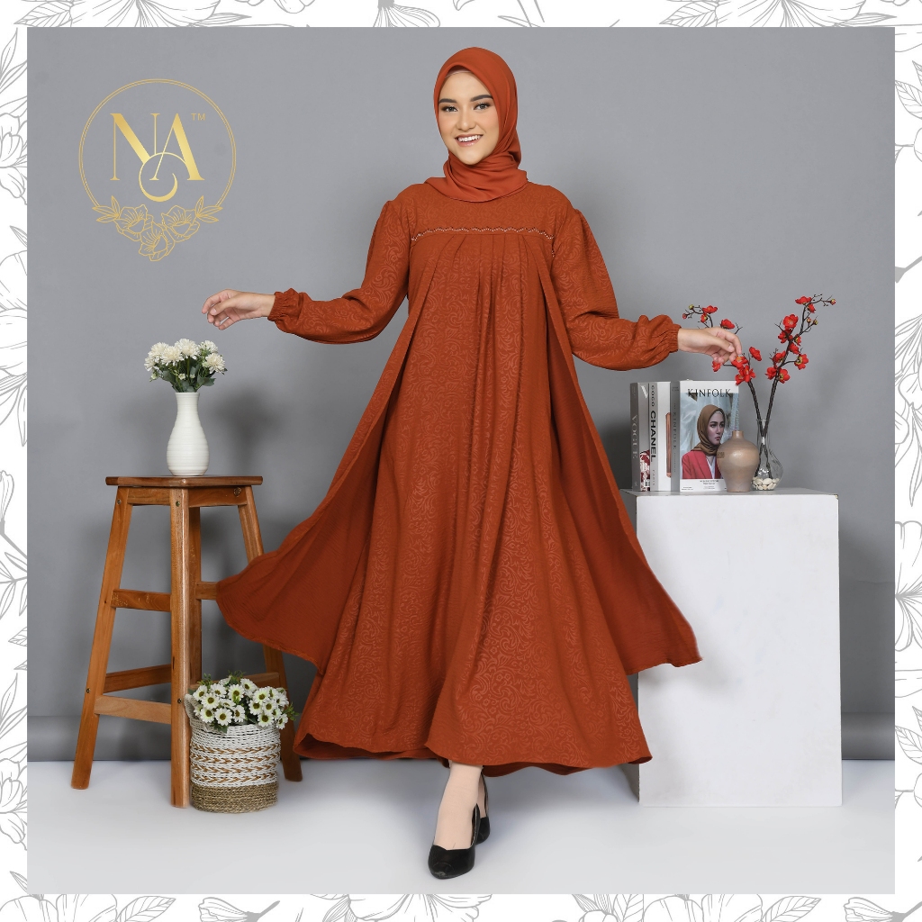 NADIRA - Dress Gamis Bahan Crinkle Embos Airflow Premium - Gamis Wanita Murah - Gamis Remaja Muslim 