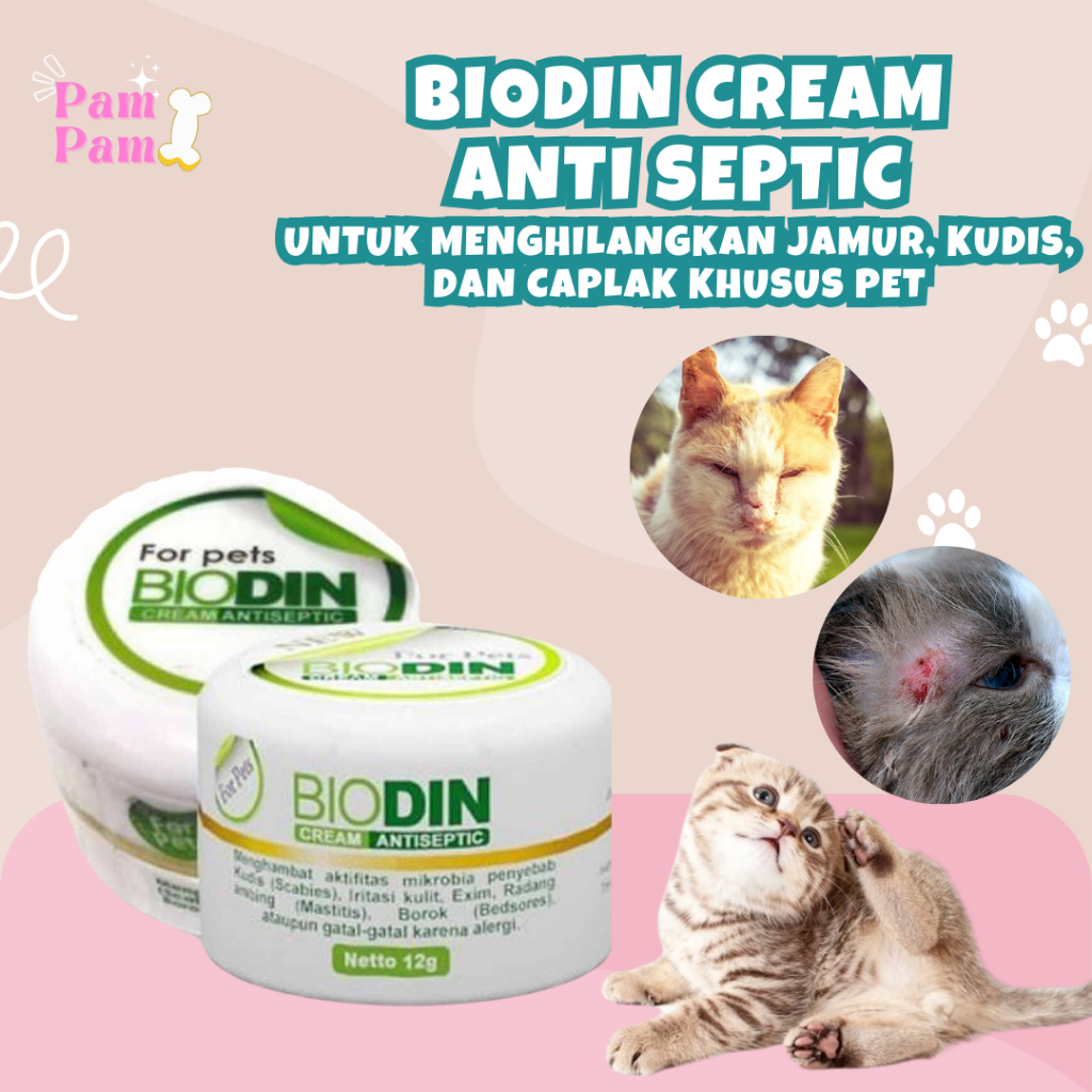 Obat Scabies Kudis Jamur Kucing Anjing Kelinci Biodin Antiseptik Herbal Paling Ampuh Biodin Cream 12