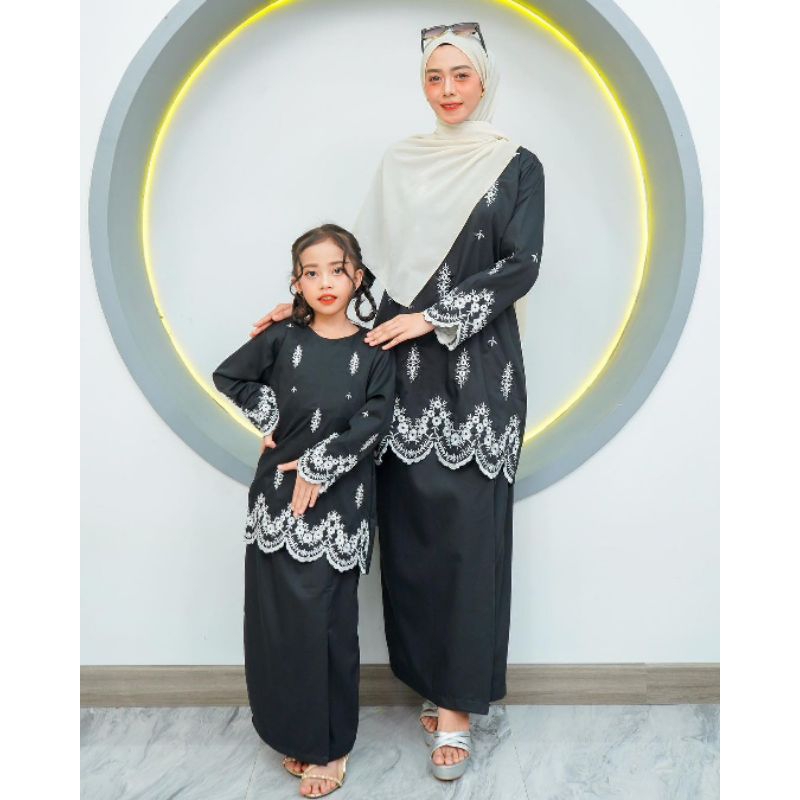Baju Kurung Melayu Couple Mom&Kids Viola Bordir Katun Toyobo Premium
