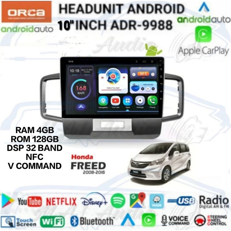 HEAD UNIT TAPE MOBIL ANDROID ORCA OEM HONDA FREED RAM 4GB LAYAR 10 INCH