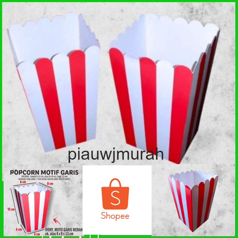 

Paket 100 Pcs Box Popcorn Garis Merah Uk 8x8x13 cm